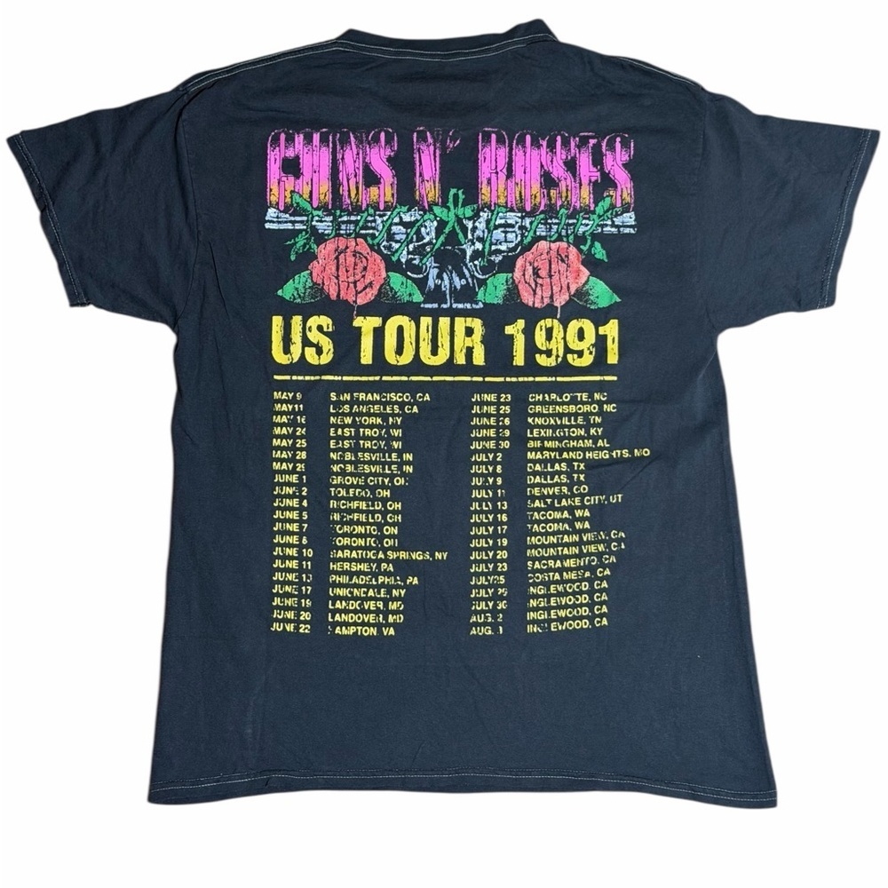 Guns N’ Roses US Tour 1991 Graphic Band Tee Shirt Size XL Black Skull Roses - Picture 2 of 5